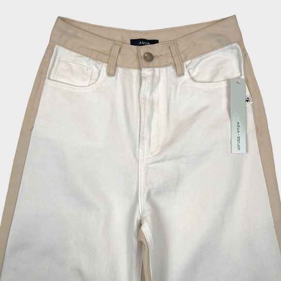 NWT AQUA Color Block Wide Leg Jeans in White/Tan Women's Size 24 - Picture 3 of 11